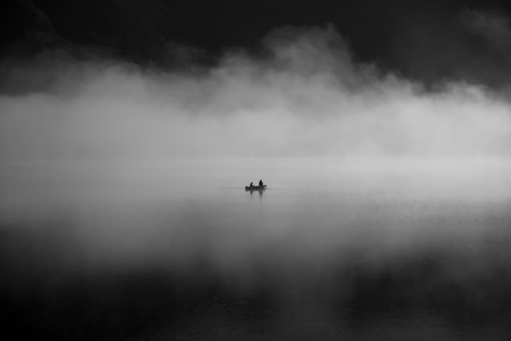 Misty Lake Boat by Akira Nagase — canvas wall art