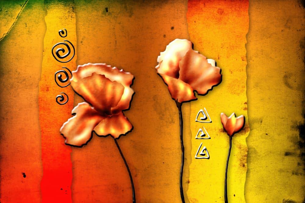 Golden Abstract Poppies by Rafal Kulik — canvas wall art