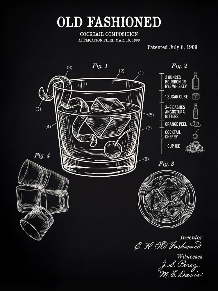 Old Fashioned Cocktail Patent by Andreas Magnusson — canvas wall art