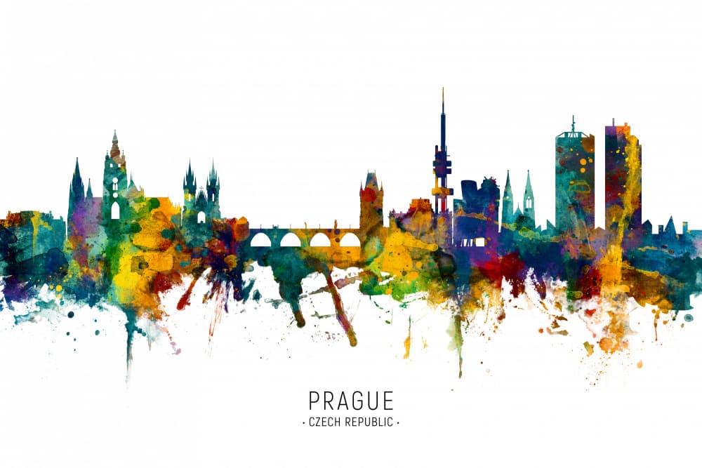 Vibrant Prague Cityscape by Michael Tompsett — canvas wall art
