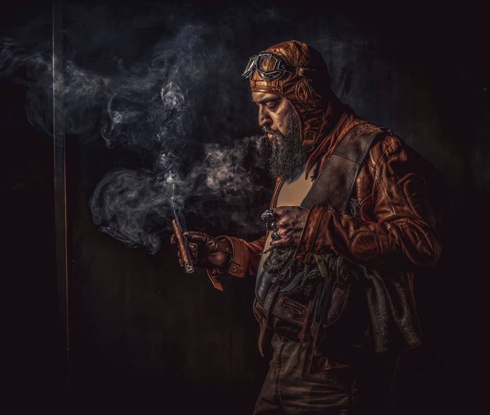 Bearded Aviator Smoking Cigar by gNo — canvas wall art