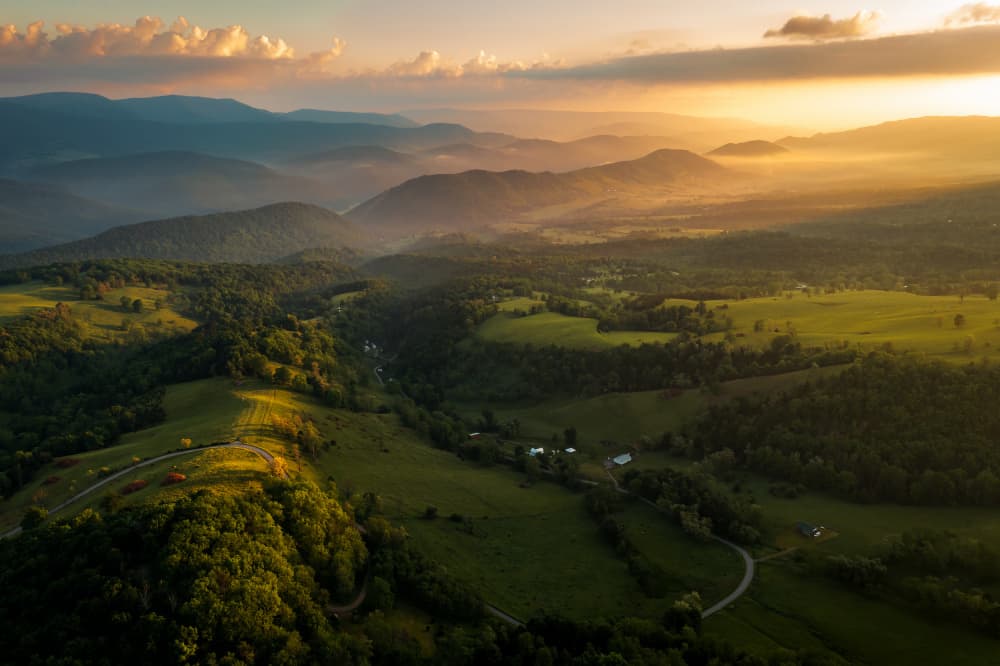 Golden Hour Mountain Valley by Herbert Rong — canvas wall art