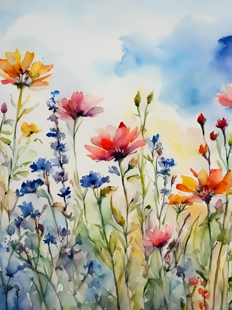Vibrant Wildflower Meadow by Ohkimiko — canvas wall art