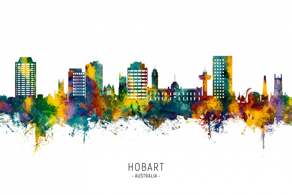 Colorful Hobart Skyline by Michael Tompsett — canvas wall art