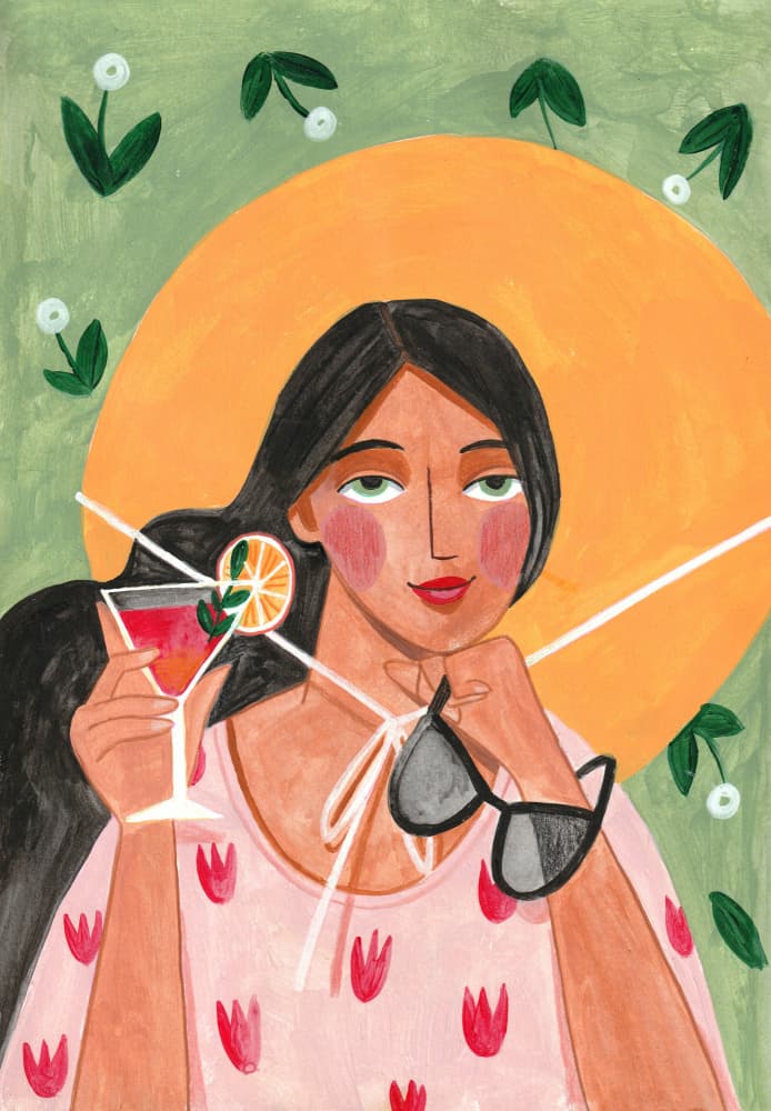 Abstract Modern Bohemian Woman with Cocktail by Caroline Bonne Müller — canvas wall art