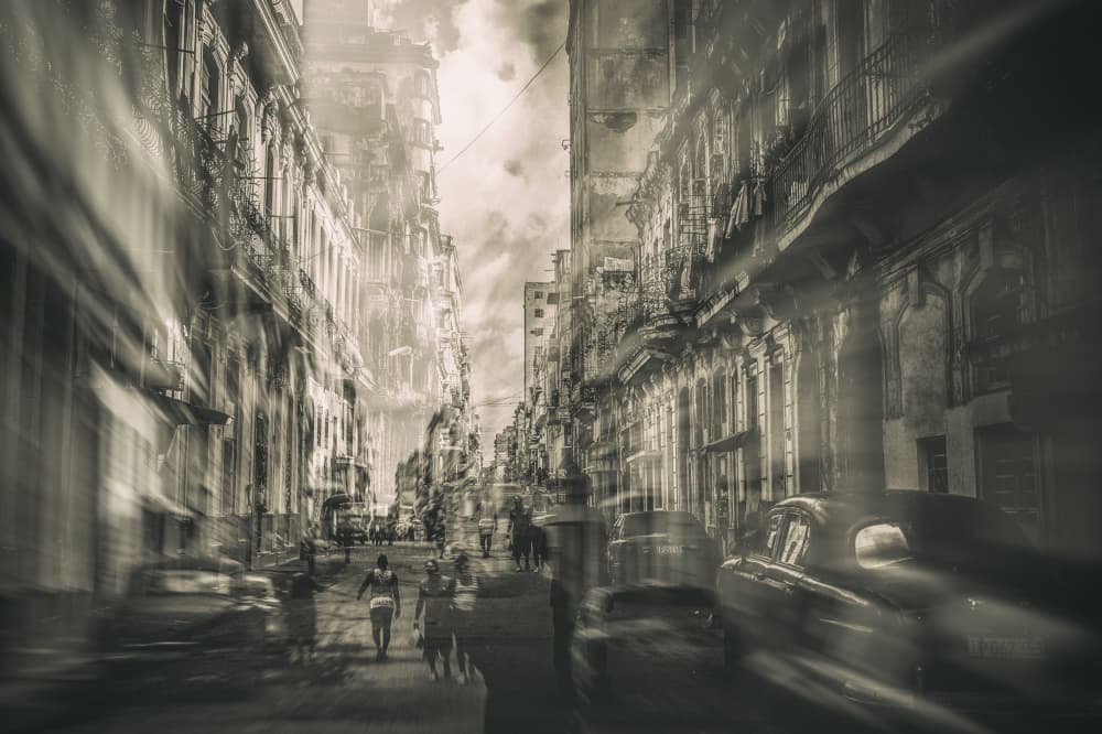 Vintage City Street Blur by Koji Morishige — canvas wall art