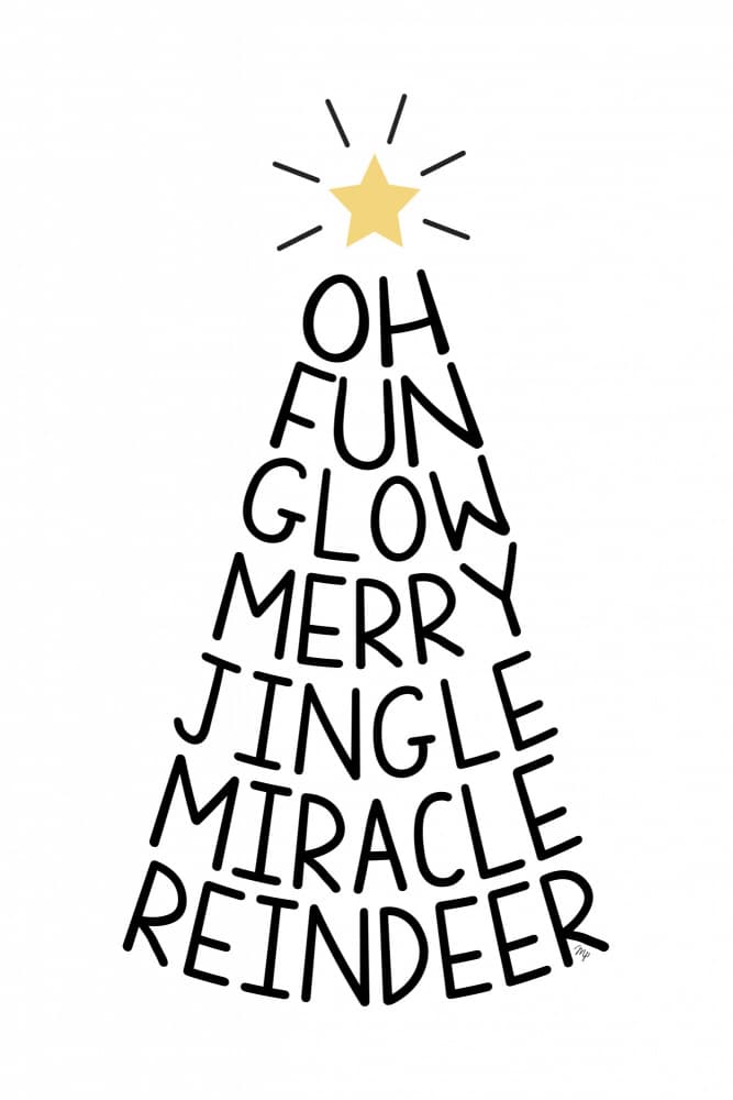 Merry Christmas Word Tree by Martina — canvas wall art
