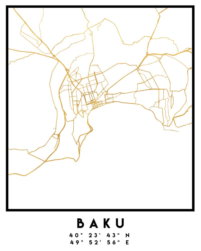 Baku Gold City Map by Emiliano Deificus — canvas wall art