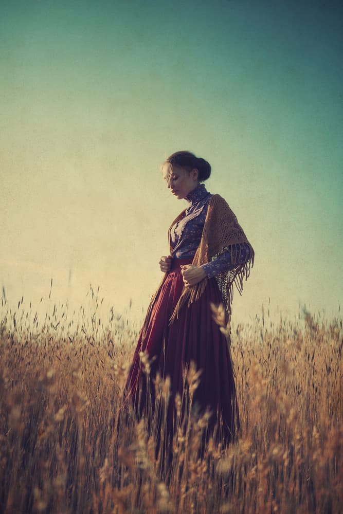 Vintage Woman in Field by Magdalena Russocka — canvas wall art