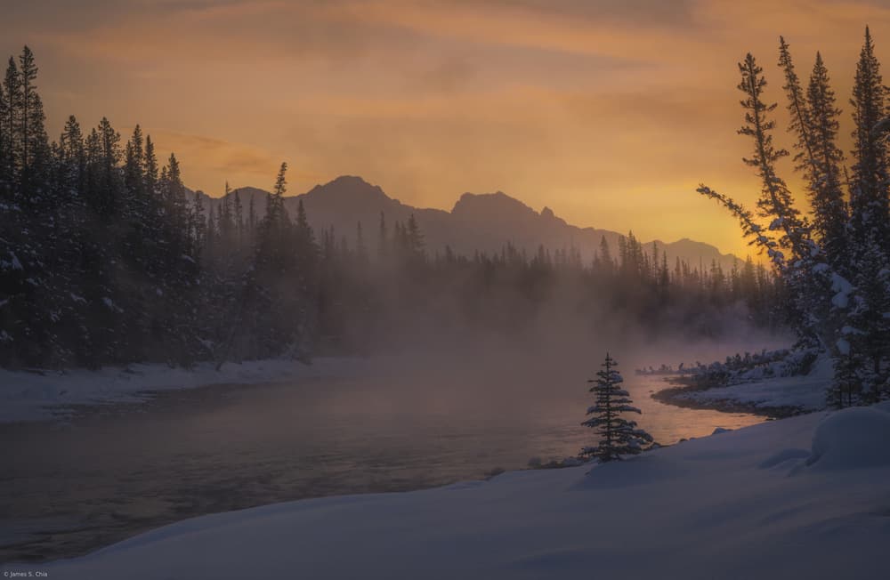 Golden Winter River Mist by James S. Chia — canvas wall art