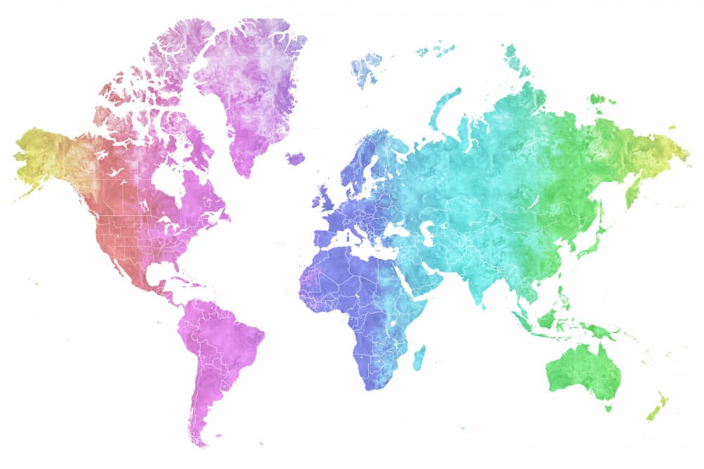 Rainbow World Map by Rosana Laiz Blursbyai — canvas wall art