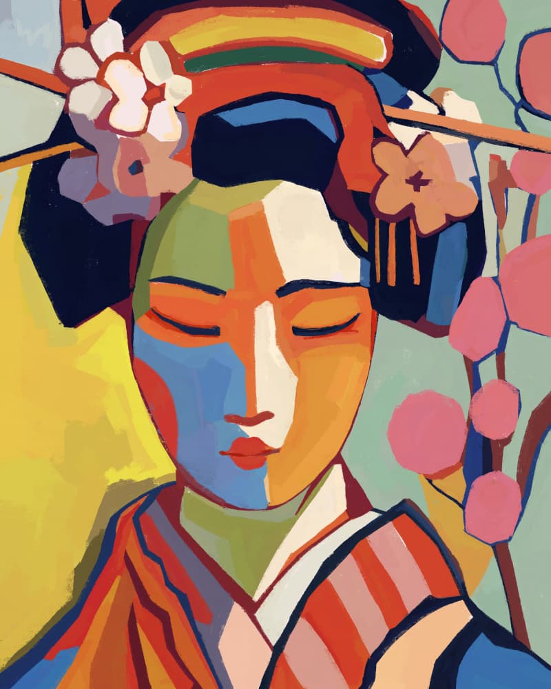 Vibrant Geisha Portrait by CATS AND DOTZ — canvas wall art