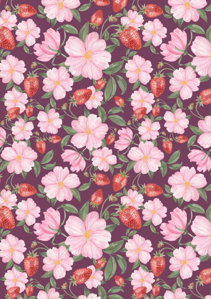 Pink Blooms and Strawberries by Linda Sitniece — canvas wall art