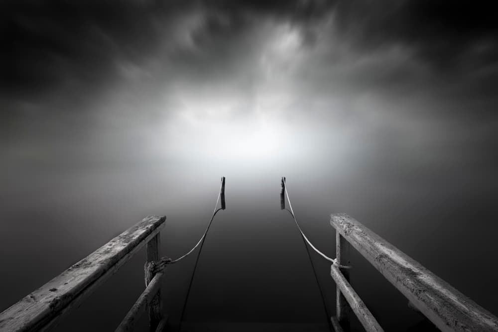 Misty Pier To Light by Joaquin Guerola — canvas wall art