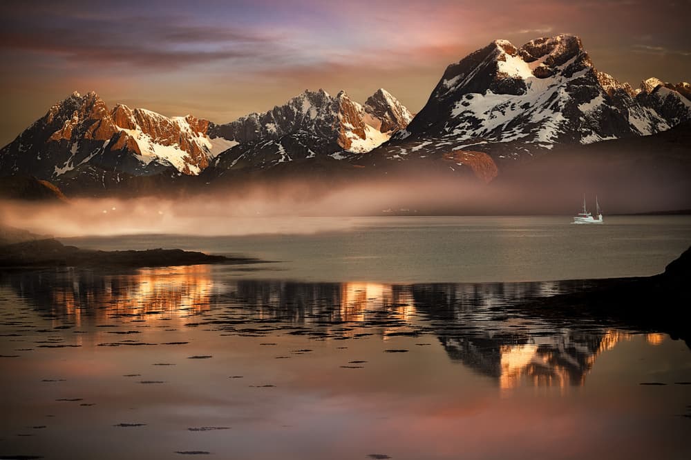 Misty Mountain Sunset Sail by Lior Yaakobi — canvas wall art