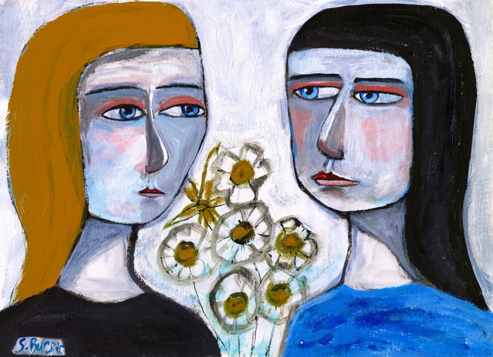 Pensive Women With Flowers by Sharyn Bursic — canvas wall art