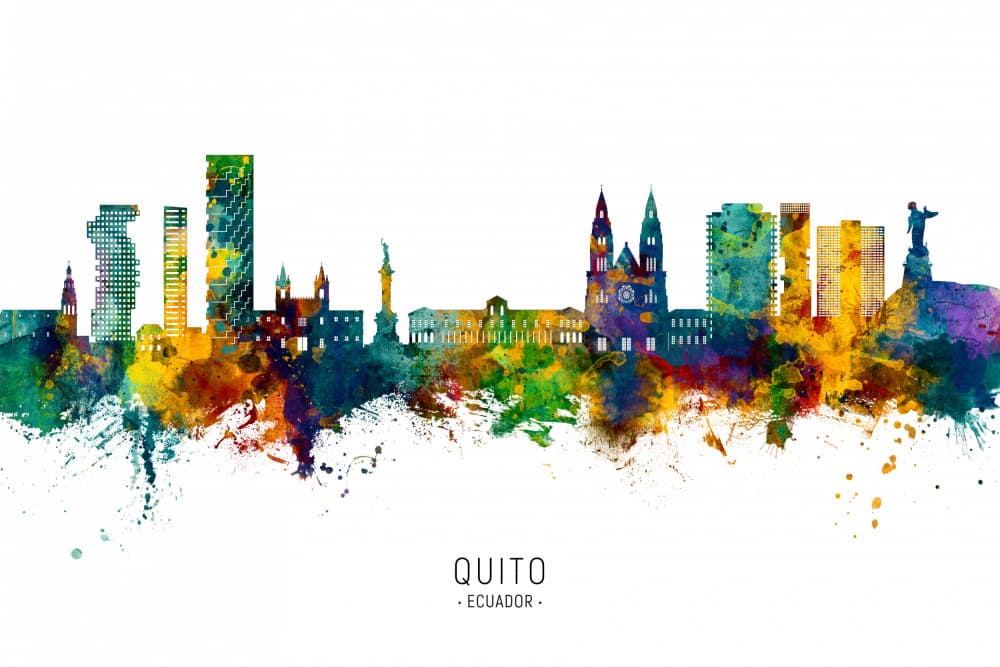 Quito Watercolor Skyline by Michael Tompsett — canvas wall art
