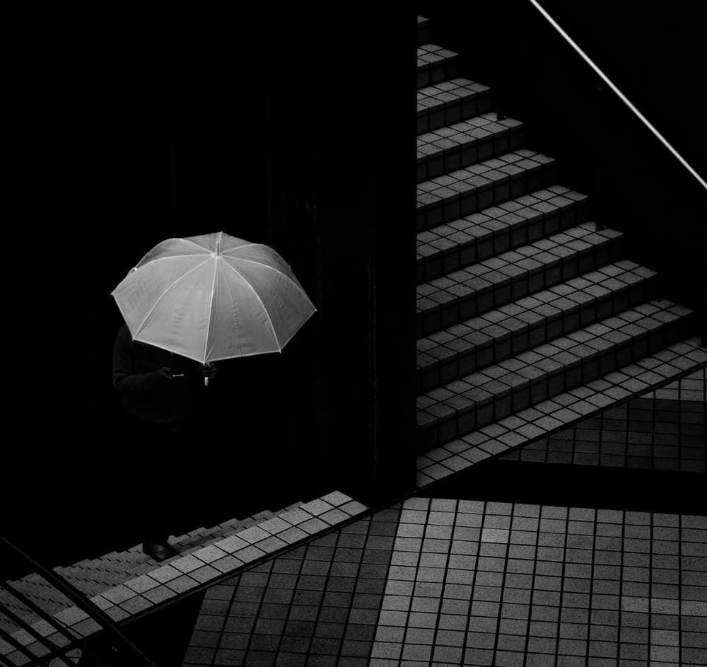 Umbrella On Urban Stairs by Yasuhiro Takachi — canvas wall art