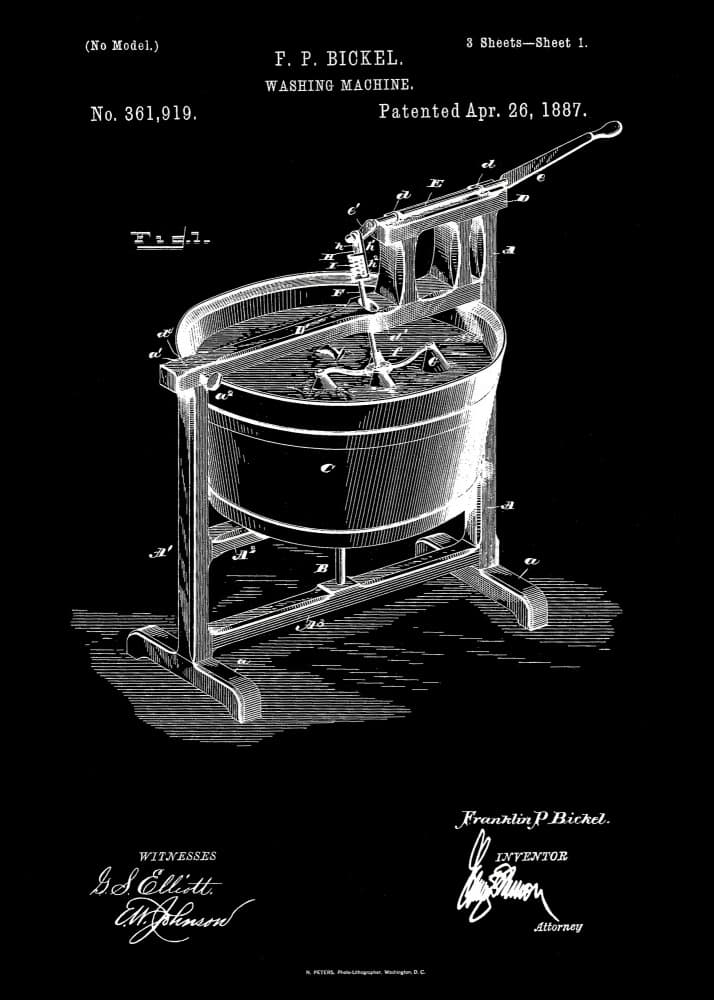 Vintage Washing Machine Patent by Andreas Magnusson — canvas wall art