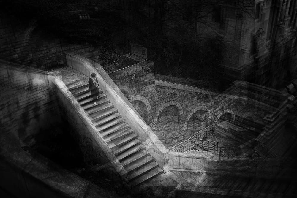 Mysterious Stairway Ascent by Damijan Sedevcic — canvas wall art