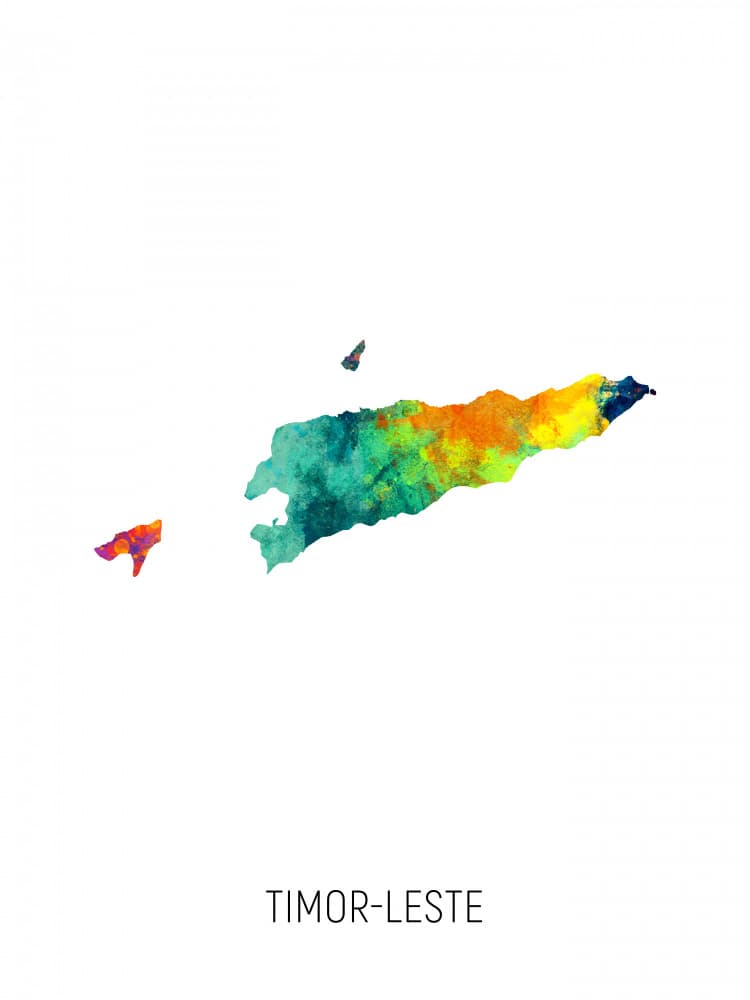 Timor-Leste Watercolor Map by Michael Tompsett — canvas wall art