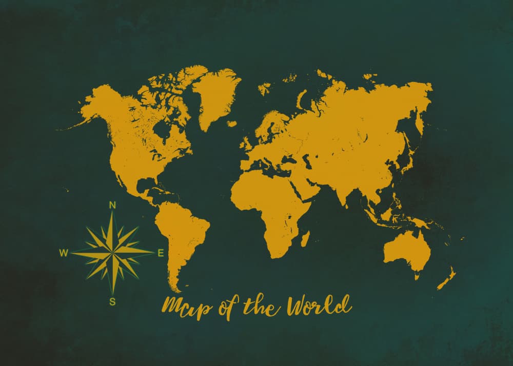Golden World Map by Justyna Jaszke — canvas wall art