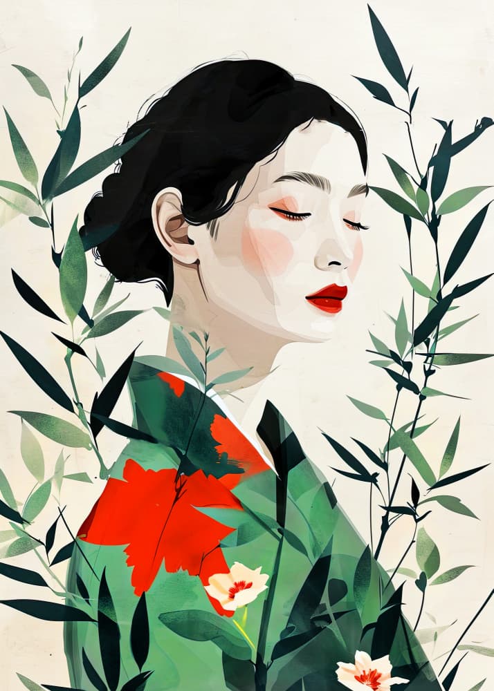 Serene Kimono Woman by Justyna Jaszke — canvas wall art