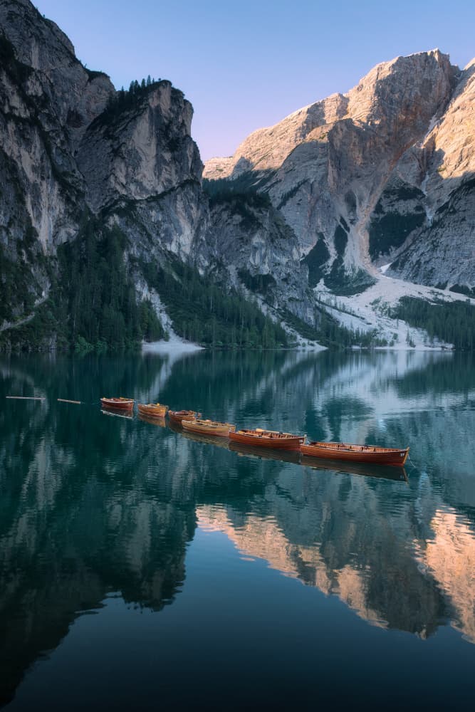 Mountain Lake Boats Reflection by Zbyszek Nowak — canvas wall art