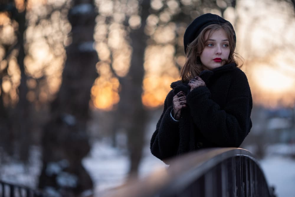 Pensive Girl Winter Sunset by Arsen Alaberdov — canvas wall art