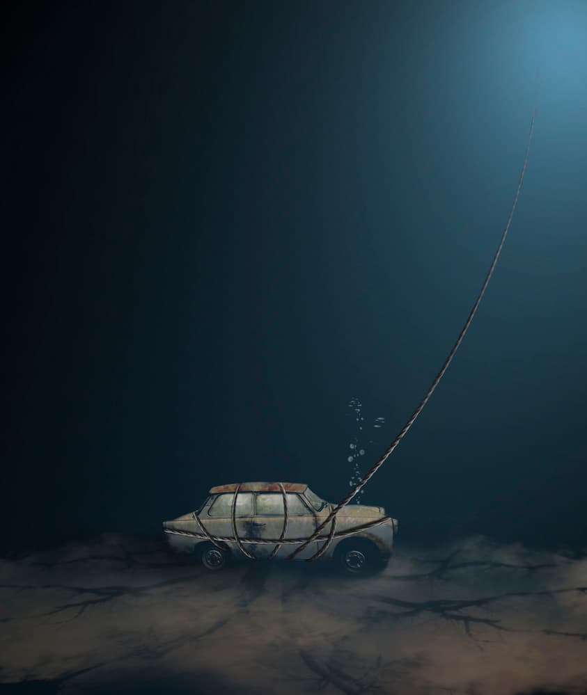 Deep Water Sunken Car by David Senechal Photographie (polydactyle) — canvas wall art