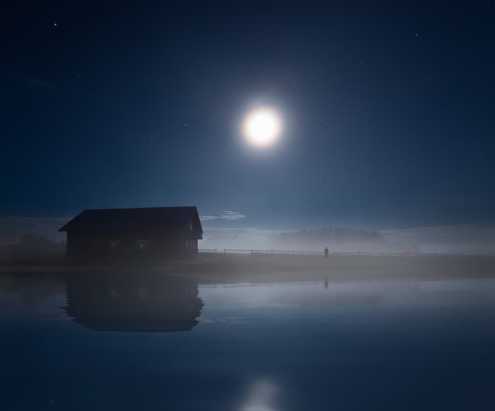 Moonlit Cabin Reflection by Christian Lindsten — canvas wall art
