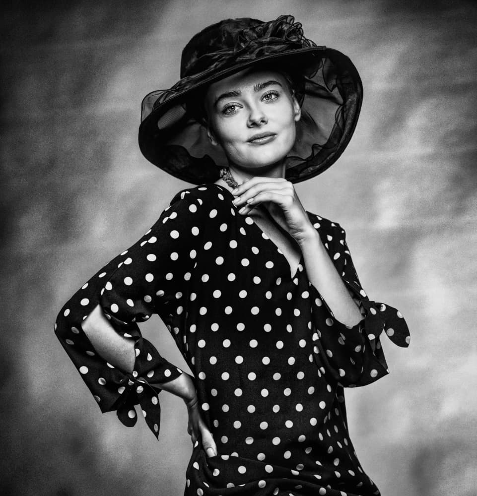 Elegant Polka Dot Lady by Offer Ellbogen — canvas wall art