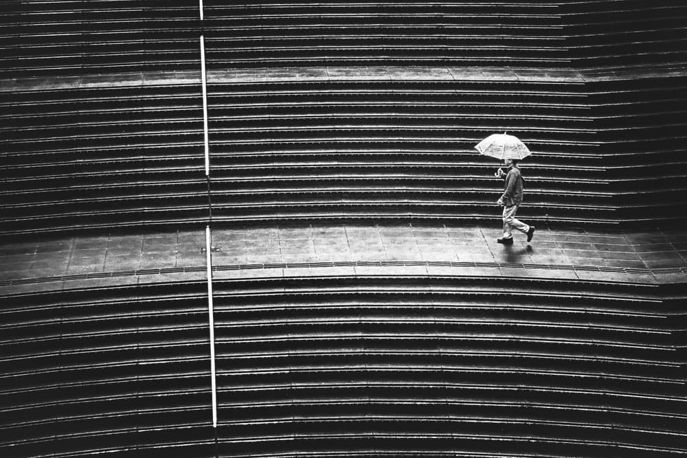 Solitary Walker On Steps by Haruyo Sakamoto — canvas wall art