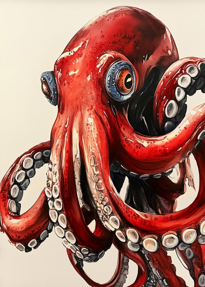 Vibrant Red Octopus by Justyna Jaszke — canvas wall art