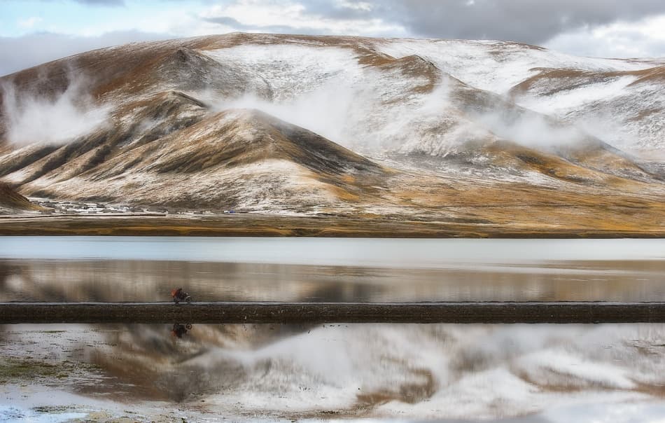Misty Mountain Lake Path by Nicolas Marino — canvas wall art