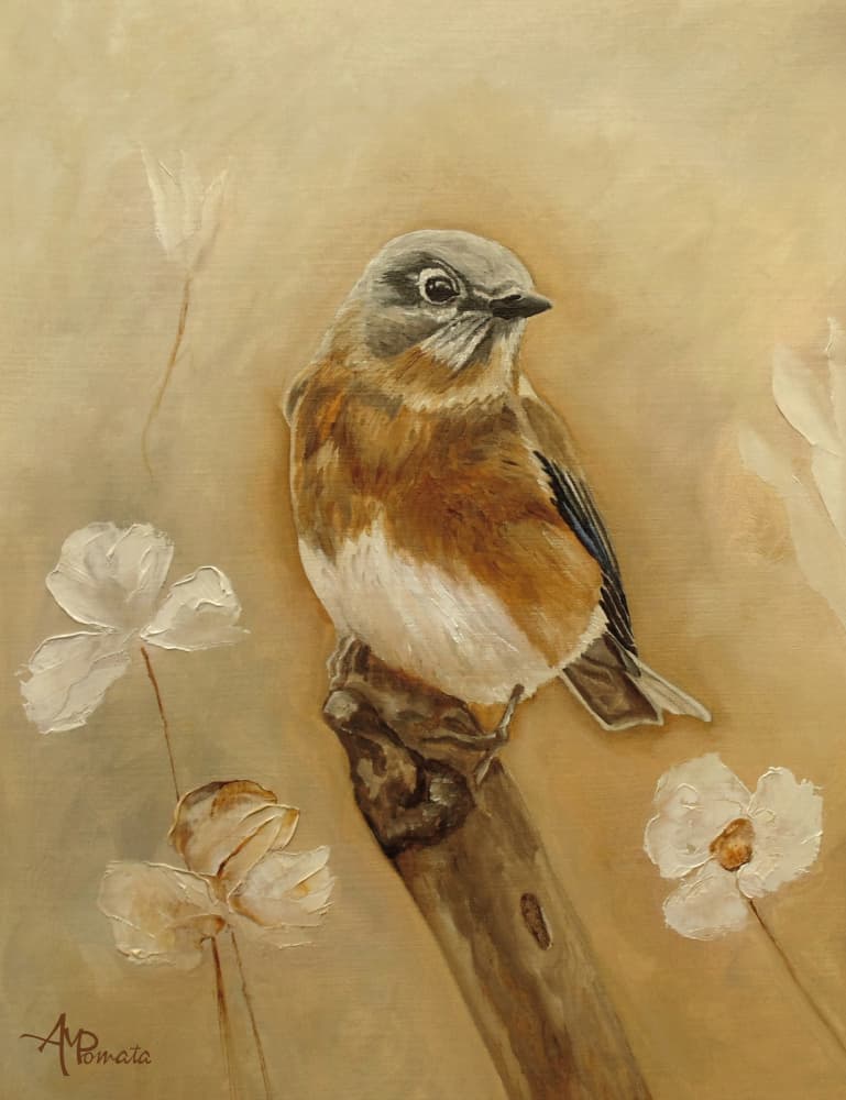 Gentle Bird and Flowers by Angeles M. Pomata — canvas wall art