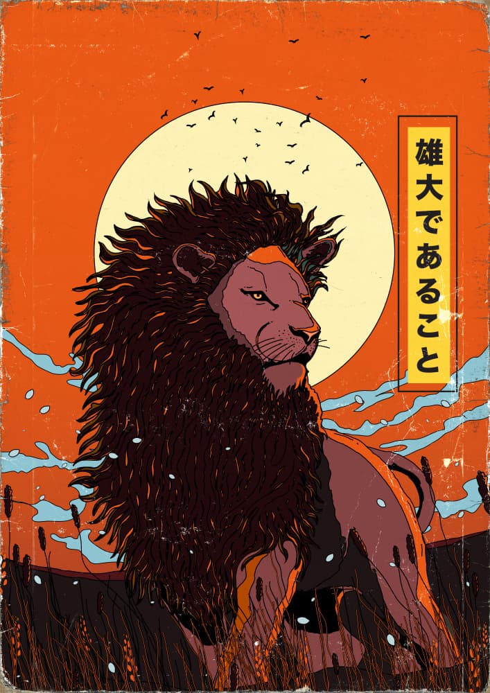 Japanese Lion Sunset by Nicholas — canvas wall art