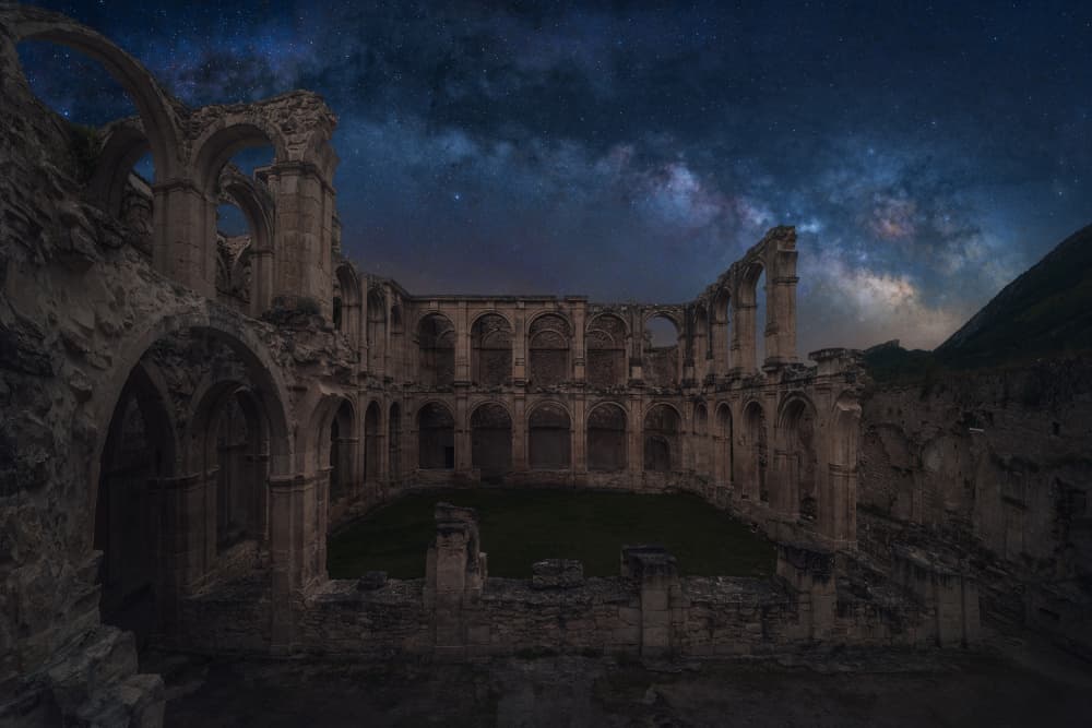 Ancient Abbey Under Stars by Enrique Rodriguez de Mingo — canvas wall art