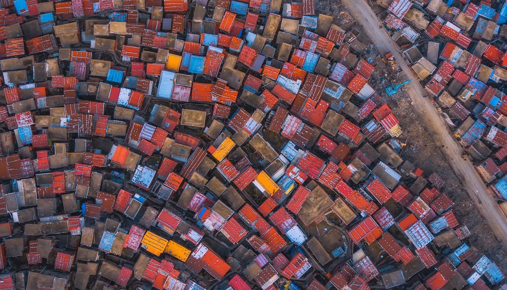 Colorful Rooftop Village by TIANQI — canvas wall art