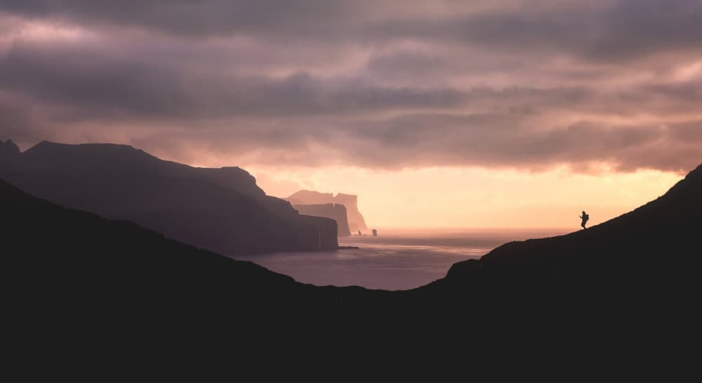 Solitary Hiker Cliff View by Larry Deng APA — canvas wall art