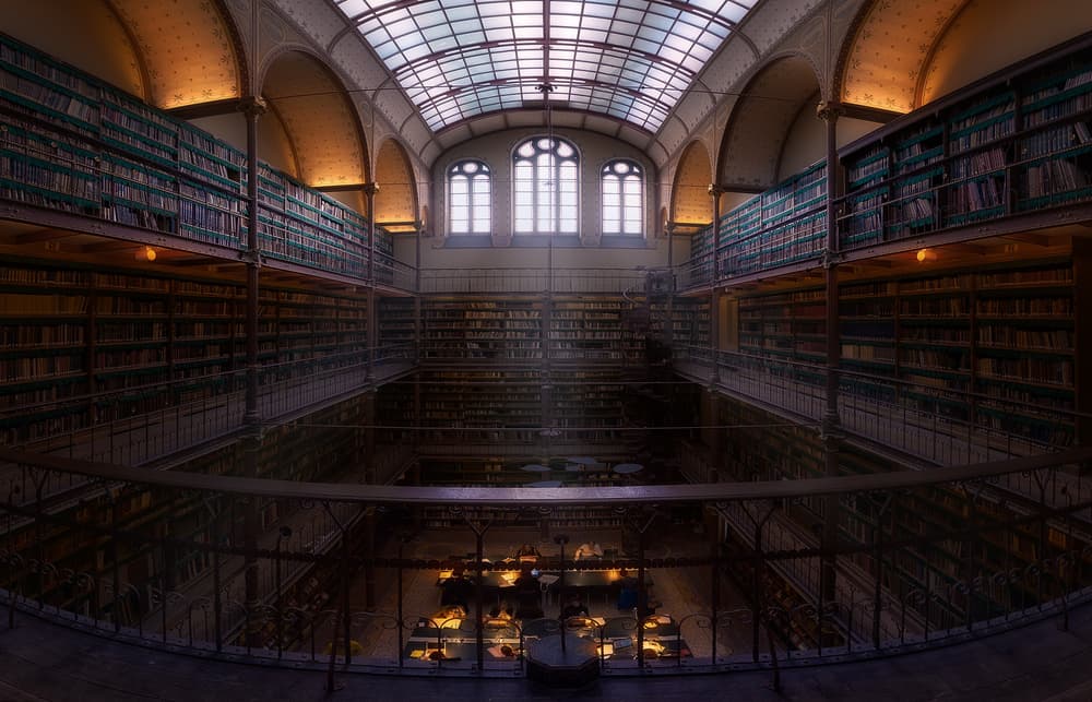 Grand Library Interior by Jesús M. García — canvas wall art