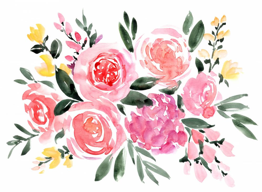 Pink Watercolor Flowers by Rosana Laiz Blursbyai — canvas wall art