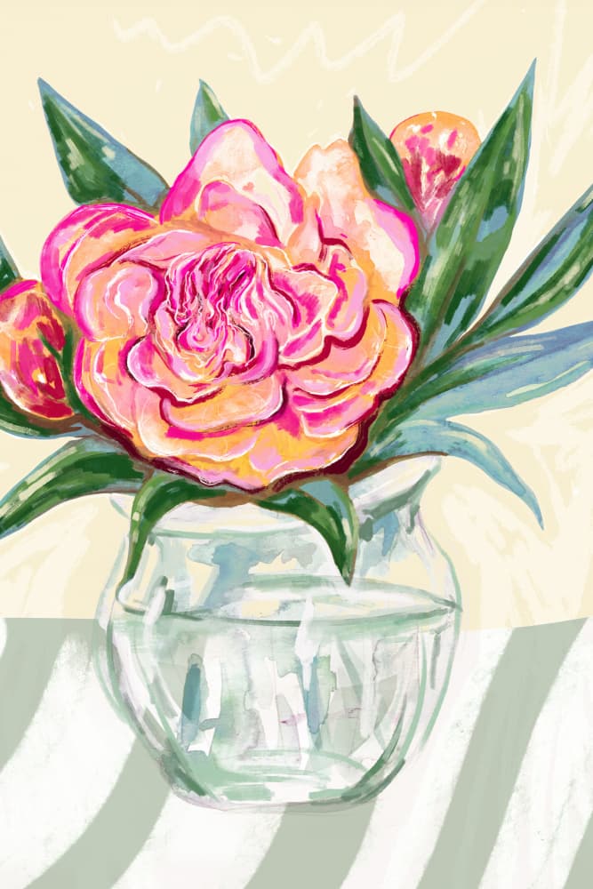 Bright Pink Peonies by EMELIEmaria — canvas wall art