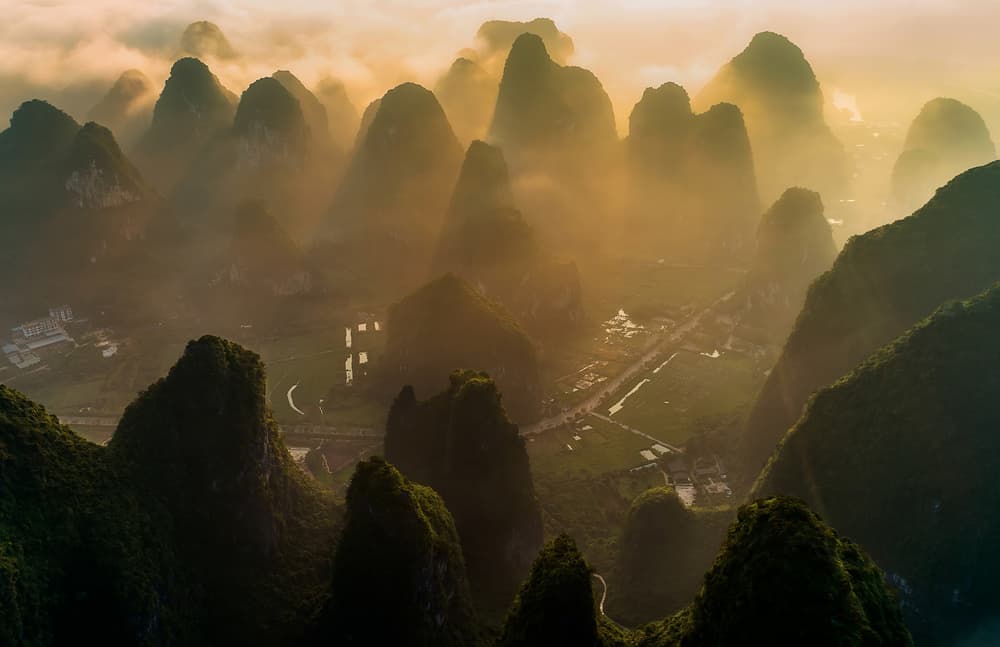 Golden Misty Mountains by LIAOYUHAN — canvas wall art