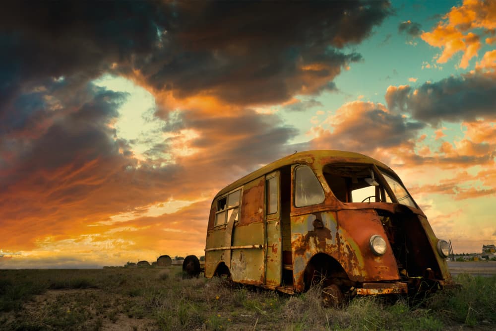 Rusty Bus Sunset by Don Peach — canvas wall art