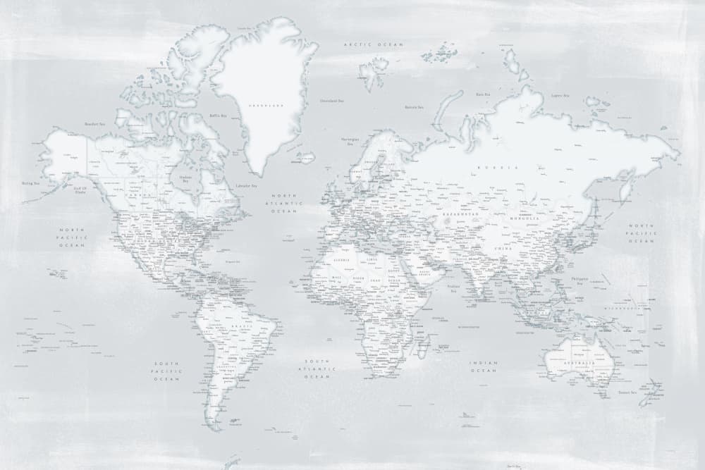 Muted World Map by Rosana Laiz Blursbyai — canvas wall art