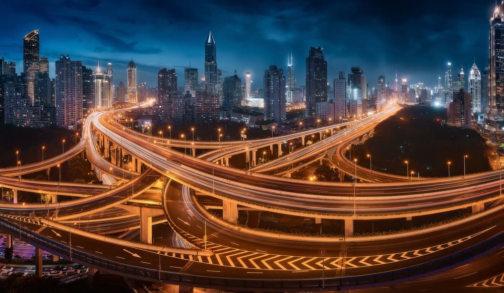 Vibrant City Night Trails by Javier de la Torre — canvas wall art