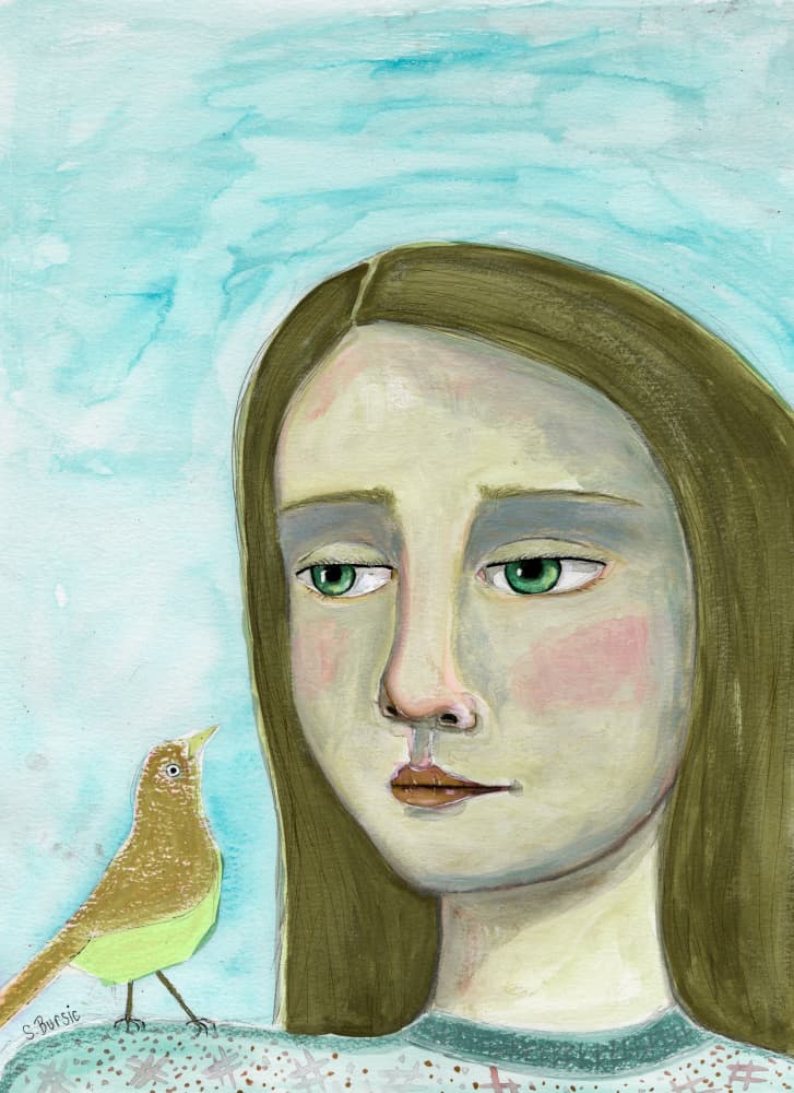Gentle Girl and Bird by Sharyn Bursic — canvas wall art