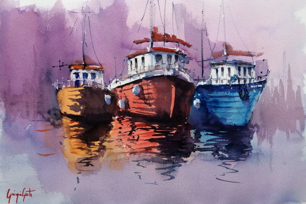 Colorful Harbor Boats by Giorgio Gosti — canvas wall art