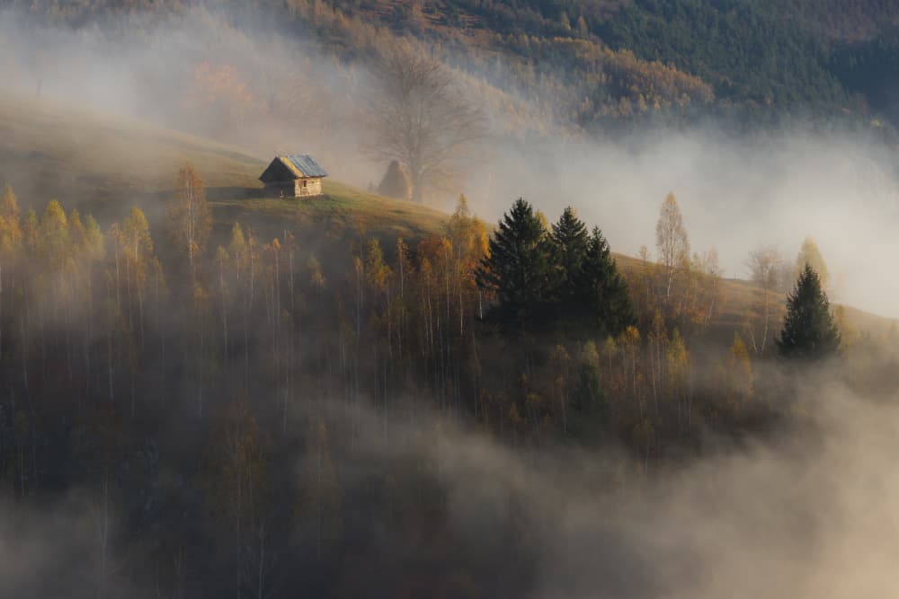Misty Mountain Cabin by Alexandru Ionut Coman — canvas wall art